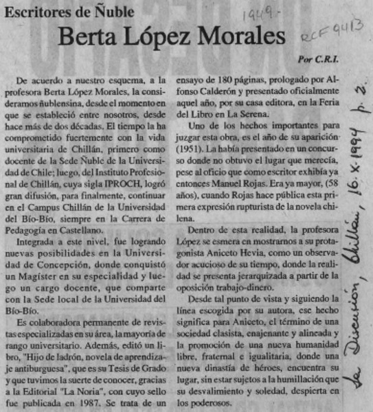 Berta López Morales  [artículo] C. R. I.