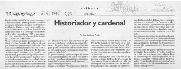 Historiador y cardenal  [artículo] Juan Guillermo Prado.