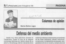 Defensa del medio ambiente  [artículo] Marino Muñoz Lagos.