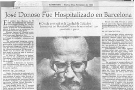 José Donoso fue hospitalizado en Barcelona  [artículo].