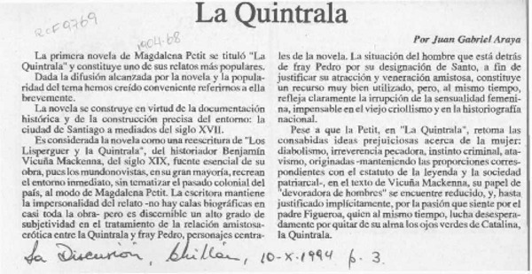 La Quintrala  [artículo] Juan Gabriel Araya.