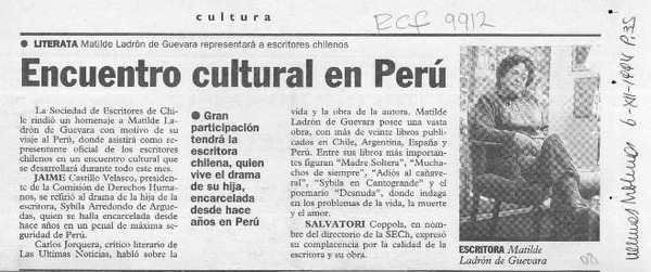 Encuentro cultural en Perú  [artículo].