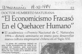"El Economicismo fracasó en el quehacer humano"  [artículo].