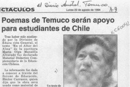 Poemas de Temuco serán apoyo para estudiantes de Chile  [artículo].