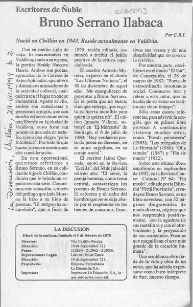 Bruno Serrano Ilabaca  [artículo] C. R. I.