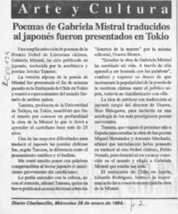Poemas de Gariela Mistral traducidos al japonés fueron presentados en Tokio  [artículo].