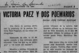 Victoria Páez y dos poemarios  [artículo] José Vargas Badilla.