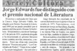 Jorge Edwards fue distinguido con el Premio Nacional de Literatura