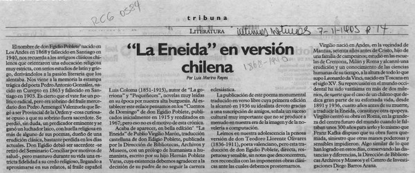"La Eneida" en versión chilena  [artículo] Luis Merino Reyes.