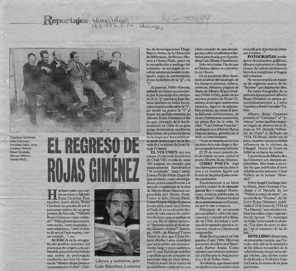 El regreso de Rojas Giménez  [artículo] Luis Sánchez Latorre.