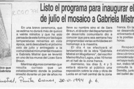 Listo el programa para inaugurar el 6 de julio el mosaico a Gabriela Mistral  [artículo] José Nelson Toledo.