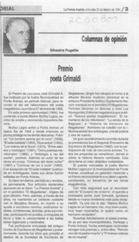 Premio Poeta Grimaldi  [artículo] Silvestre Fugellie.