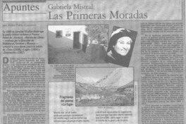Gabriela Mistral, primeras moradas  [artículo] Pedro Pablo Guerrero.