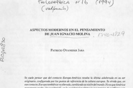Aspectos modernos en el pensamiento de Juan Ignacio Molina  [artículo] Patricio Oyaneder Jara.