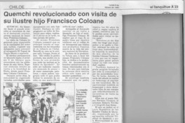 Quemchi revolucionado con visita de su ilustre hijo Francisco Coloane  [artículo].