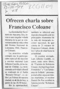 Ofrecen charla sobre Francisco Coloane  [artículo].