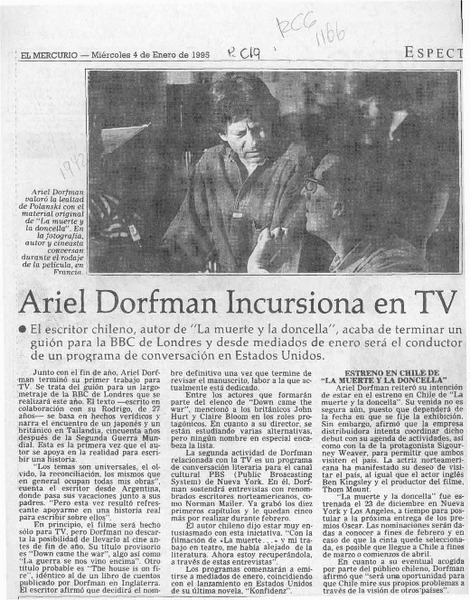 Ariel Dorfman incursiona en TV  [artículo].