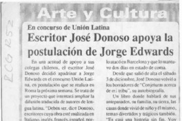 Escritor José Donoso apoya la postulación de Jorge Edwards  [artículo].