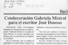 Condecoración Gabriela Mistral para el escritor José Donoso  [artículo].