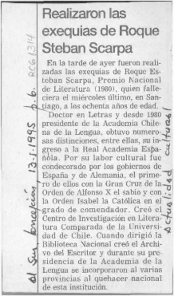 Realizaron las exequias de Roque Esteban Scarpa  [artículo].