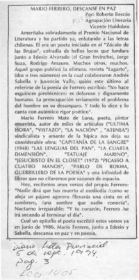 Mario Ferrero, descanse en paz  [artículo] Roberto Bescós.