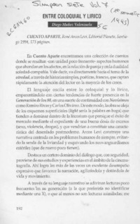 Entre coloquial y lírico  [artículo] Diego Muñoz Valenzuela.
