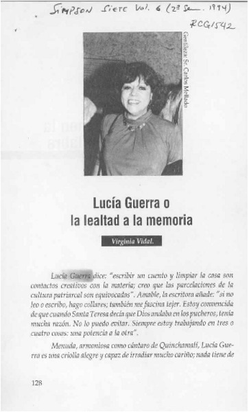 Lucía Guerra o la lealtad a la memoria  [artículo] Virginia Vidal.