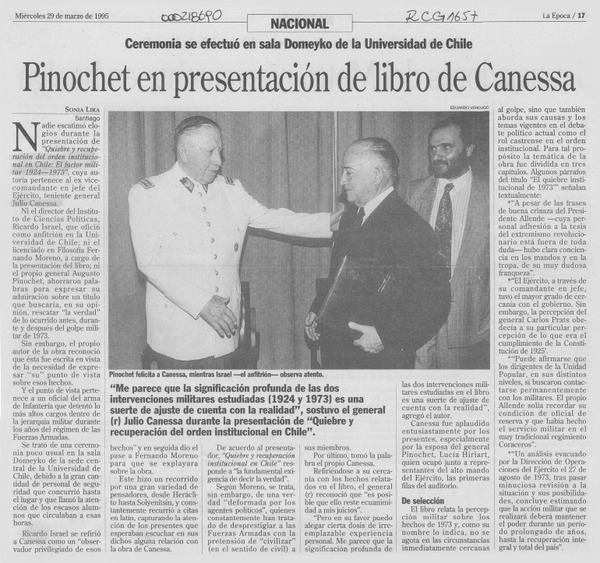 Pinochet en presentación de libro de Canessa