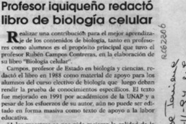 Profesor iquiqueño redactó libro de biología celular  [artículo].