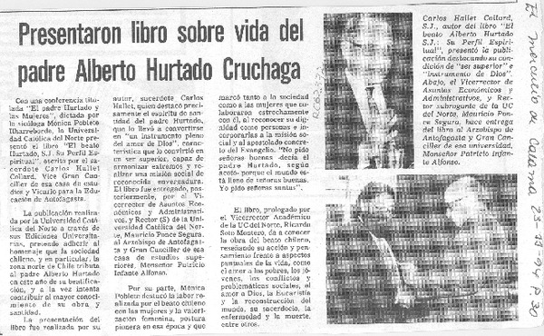 Presentaron libro sobre vida del padre Alberto Hurtado Cruchaga