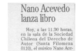 Nano Acevedo lanza libro  [artículo].