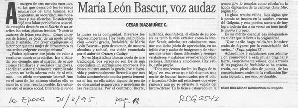 María León Bascur, voz audaz  [artículo] César Díaz-Muñoz C.