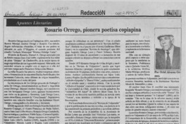 Rosario Orrego, pionera poetisa copiapina  [artículo] Oriel Alvarez Gómez.