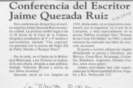 Conferencia del escritor Jaime Quezada Ruiz  [artículo].