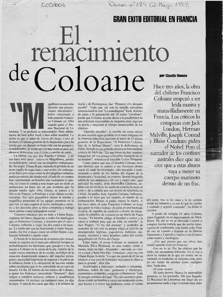 El renacimiento de Coloane  [artículo] Claudia Donoso.