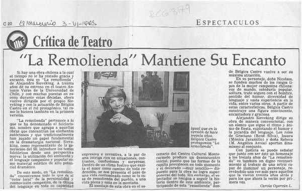 "La remolienda" mantiene su encanto  [artículo] Carola Oyarzún L.