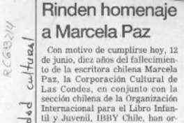 Rinden homenaje a Marcela Paz  [artículo].