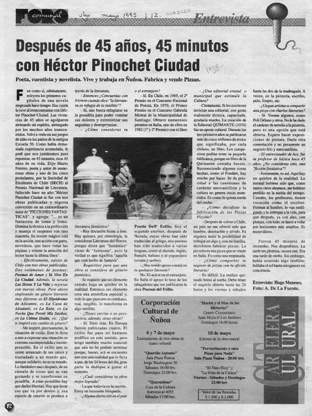 Después de 45 años, 45 minutos con Héctor Pinochet Ciudad  [artículo] Hugo Meneses.