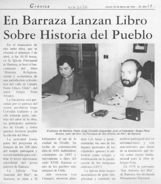 En Barraza lanzan libro sobre historia del pueblo  [artículo].