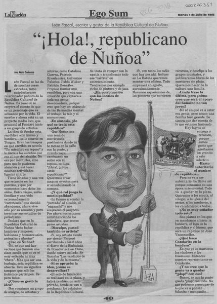 "Hola! republicano de Ñuñoa"  [artículo] Ana María Sanhueza.