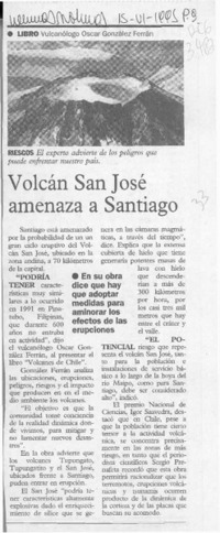 Volcán San José amenaza a Santiago  [artículo].