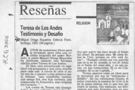 Teresa de Los Andes, testimonio y desafío  [artículo] Elena Vial.