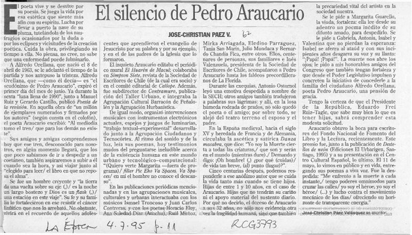 El silencio de Pedro Araucario  [artículo] José-Christian Páez V.