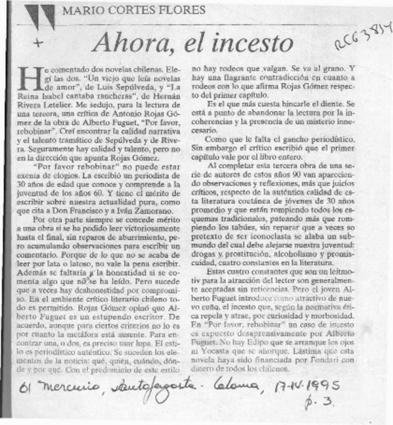 Ahora, el incesto  [artículo] Mario Cortés Flores.