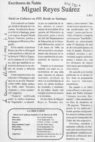 Miguel Reyes Suárez  [artículo] C. R. I.