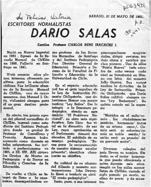 Darío Salas  [artículo] Carlos René Ibacache.