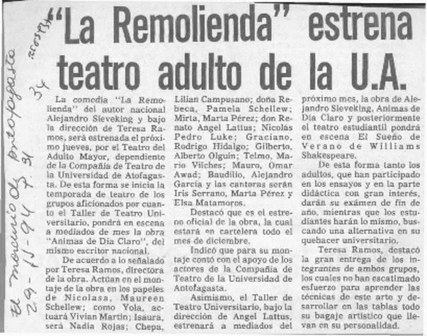 "La Remolienda" estrena teatro adulto de la U. A.  [artículo].