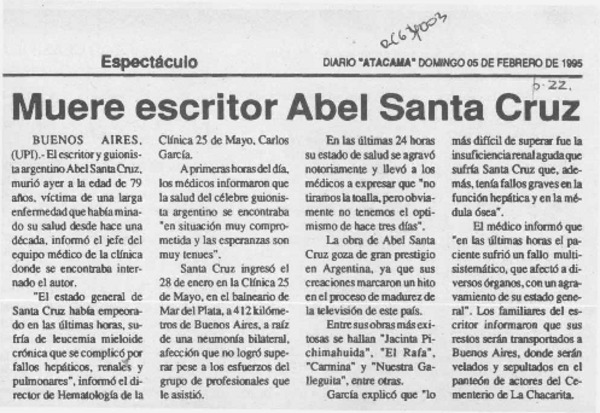 Muere escritor Abel Santa Cruz  [artículo].