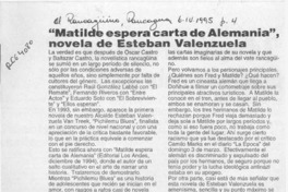 "Matilde espera carta de Alemania", novela de Esteban Valenzuela  [artículo] Luis Agoni Molina.