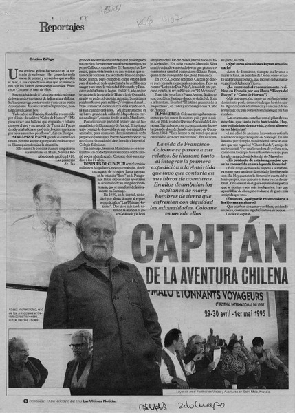 Capitán de la aventura chilena  [artículo] Cristina Zúñiga.